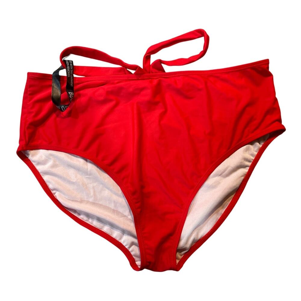 BooHoo Bikini bottoms Size 14 High Cut Leg Waist Cut Out Red